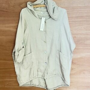 NWT Pure Venice linen short sleeve‎ hooded jacket M oversized tan sand Italy